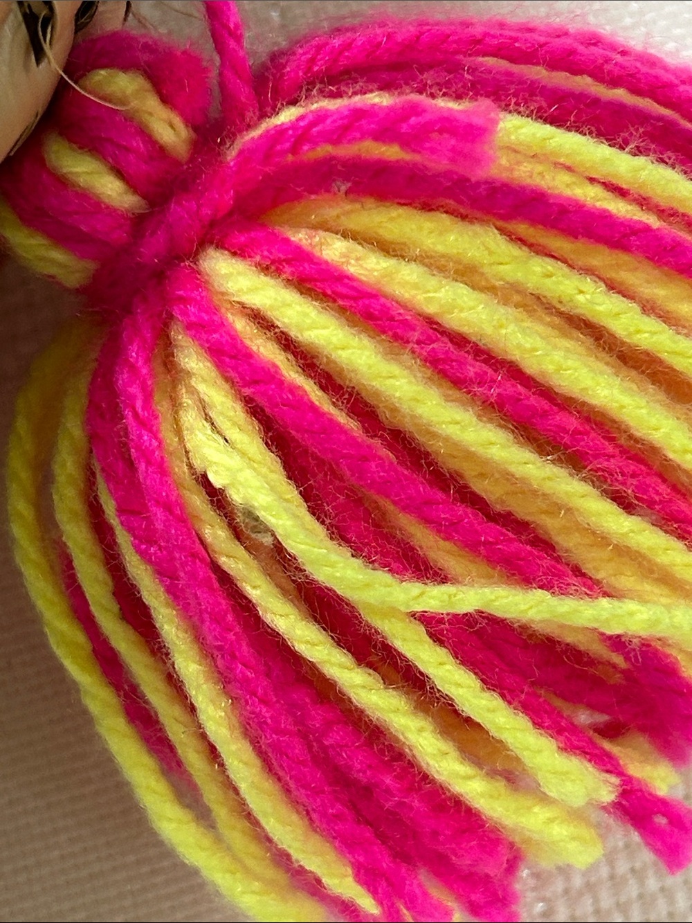 Solana Round woven Straw Tote with Hot Pink & Neon Yellow Tassel Detail image 3